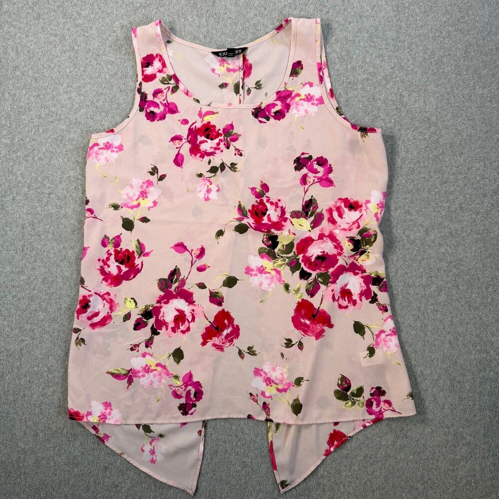 Express Women's Medium Pink Floral Sleeveless Tank Top Blouse Split Back